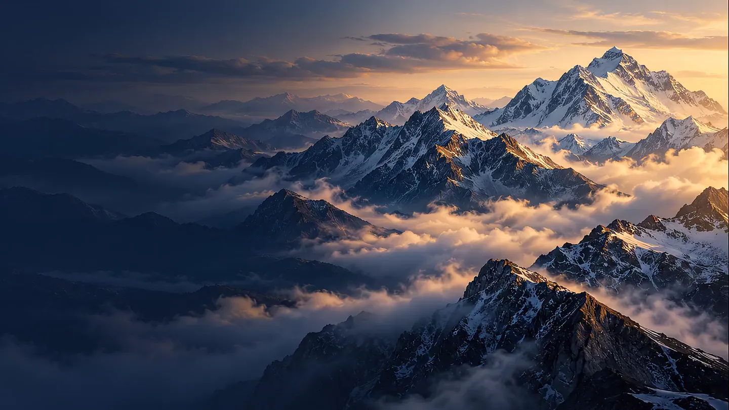 Mountain peaks in the evening light